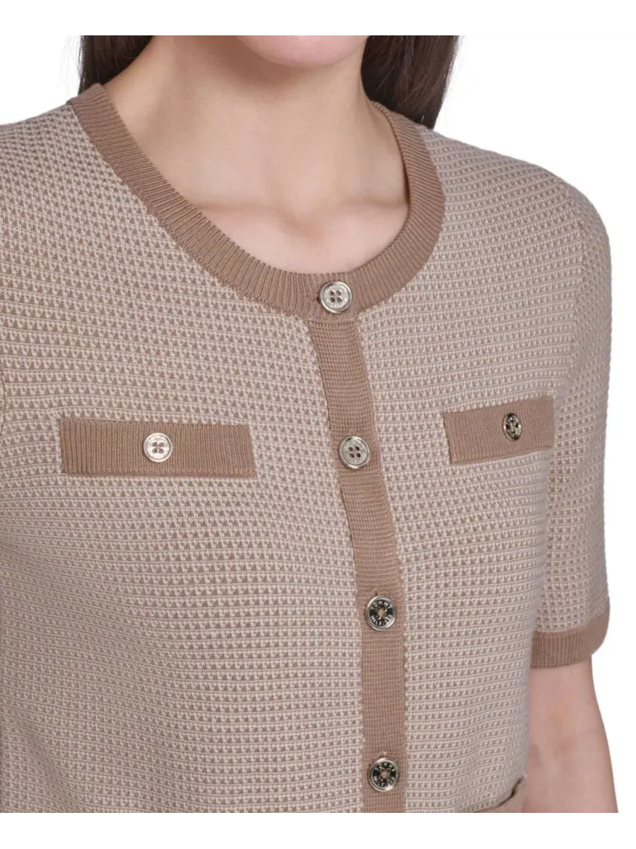 Свитер с коротким рукавом и круглым вырезом Honeycomb Tommy Hilfiger, Tannin/Whitecap — изображение 4 из 6
