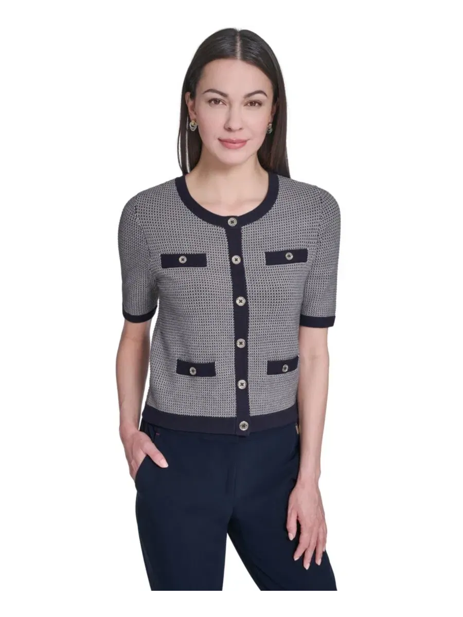 Женский джемпер с коротким рукавом и воротником-стойкой Honeycomb Tommy Hilfiger, Midnight Whitecap — изображение 1 из 6