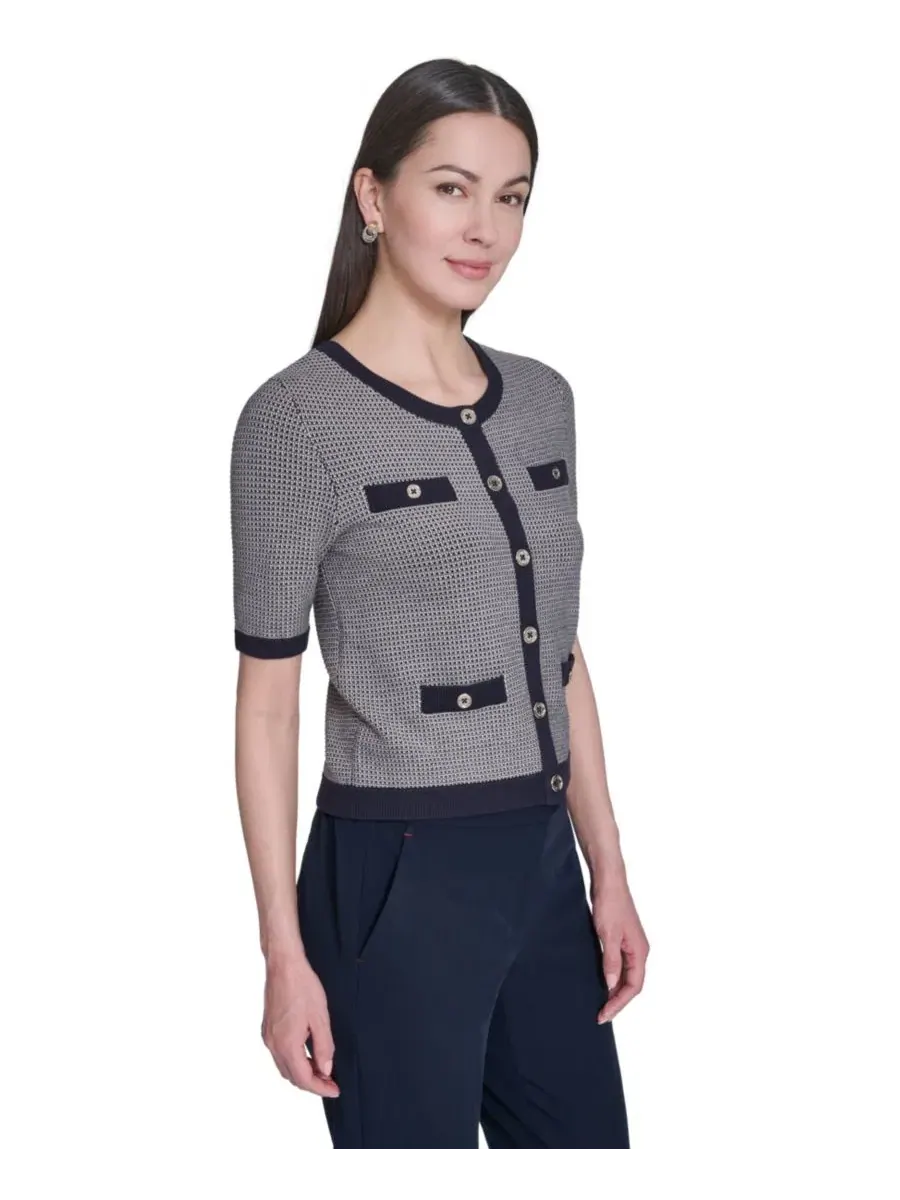 Женский джемпер с коротким рукавом и воротником-стойкой Honeycomb Tommy Hilfiger, Midnight Whitecap — изображение 3 из 6