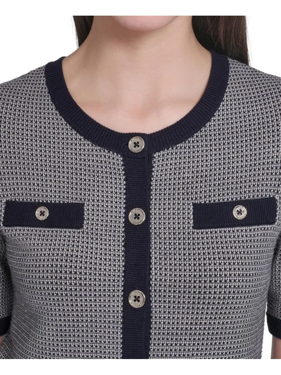 Женский джемпер с коротким рукавом и воротником-стойкой Honeycomb Tommy Hilfiger, Midnight Whitecap — изображение 4 из 6