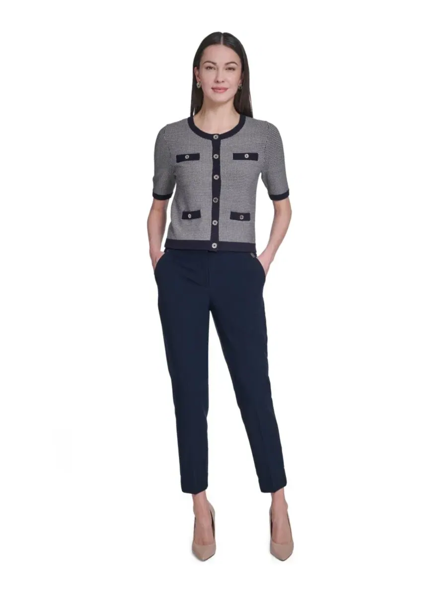 Женский джемпер с коротким рукавом и воротником-стойкой Honeycomb Tommy Hilfiger, Midnight Whitecap — изображение 5 из 6