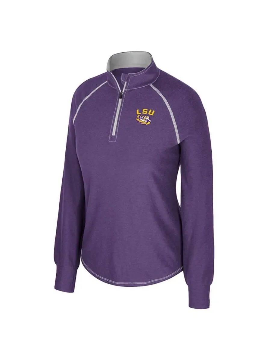 Colosseum Женская фиолетовая толстовка LSU Tigers с рукавами реглан и застежкой-молнией до середины — изображение 2 из 3