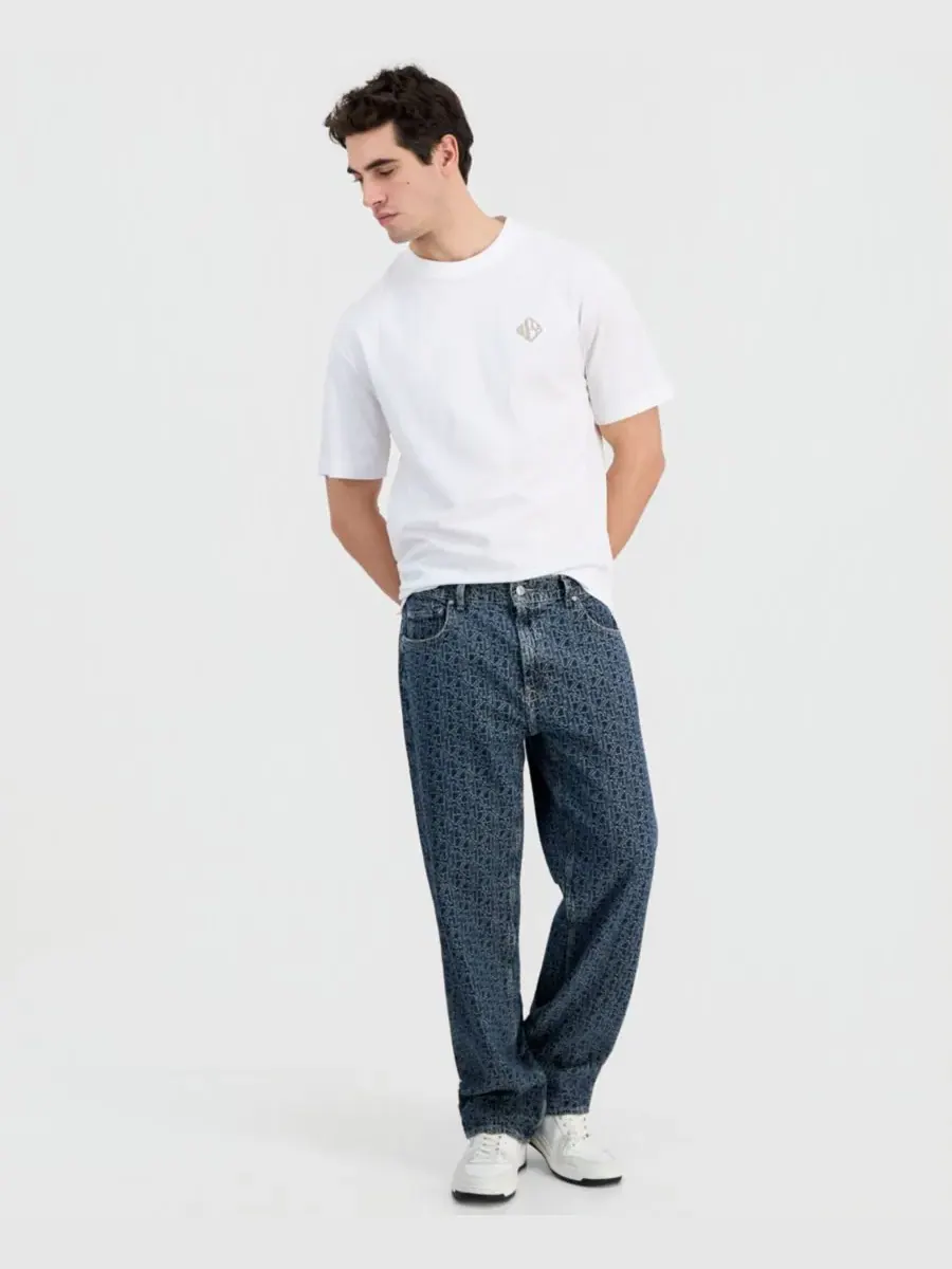 Мужские хлопковые джинсы свободного кроя с логотипом Damon GUESS, Defender