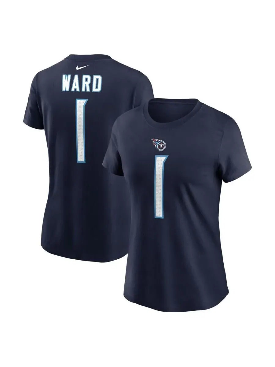 Nike Женская футболка Cam Ward Navy Tennessee Titans 2025 NFL Draft First Round Pick Name Number — изображение 1 из 3