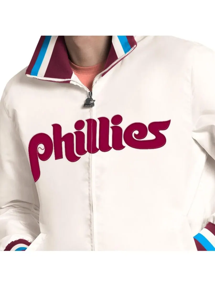 Мужская белая куртка-бомбер на молнии с логотипом команды Philadelphia Phillies и изображением — изображение 2 из 3