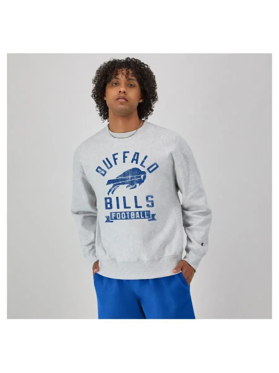 Мужская толстовка из флиса с обратным плетением и логотипом команды Buffalo Bills серого — изображение 4 из 7, серый