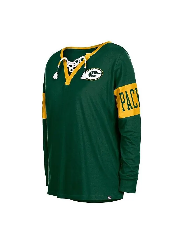 Женская зеленая футболка с длинным рукавом и шнуровкой Green Bay Packers New Era — изображение 2 из 3, зеленый