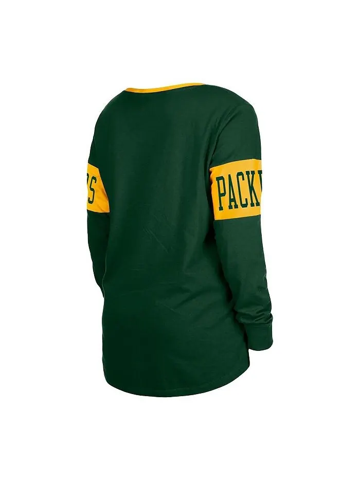 Женская зеленая футболка с длинным рукавом и шнуровкой Green Bay Packers New Era — изображение 3 из 3, зеленый