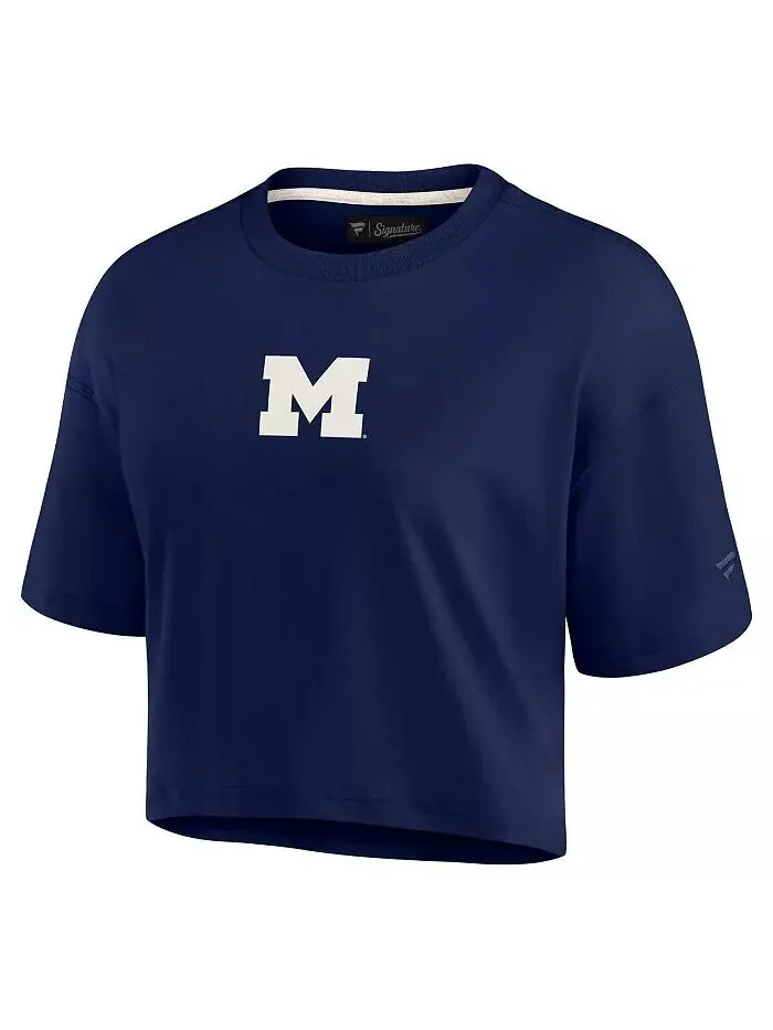 Женская темно-синяя укороченная футболка Michigan Wolverines Super Soft Boxy Fanatics Signature — изображение 2 из 3