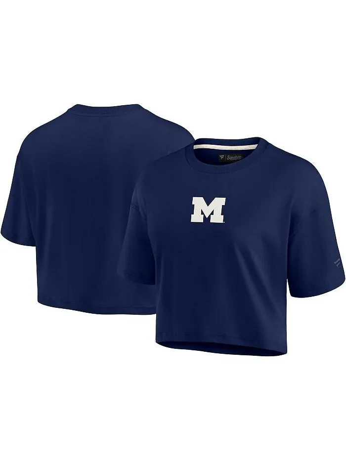 Женская темно-синяя укороченная футболка Michigan Wolverines Super Soft Boxy Fanatics Signature — изображение 1 из 3