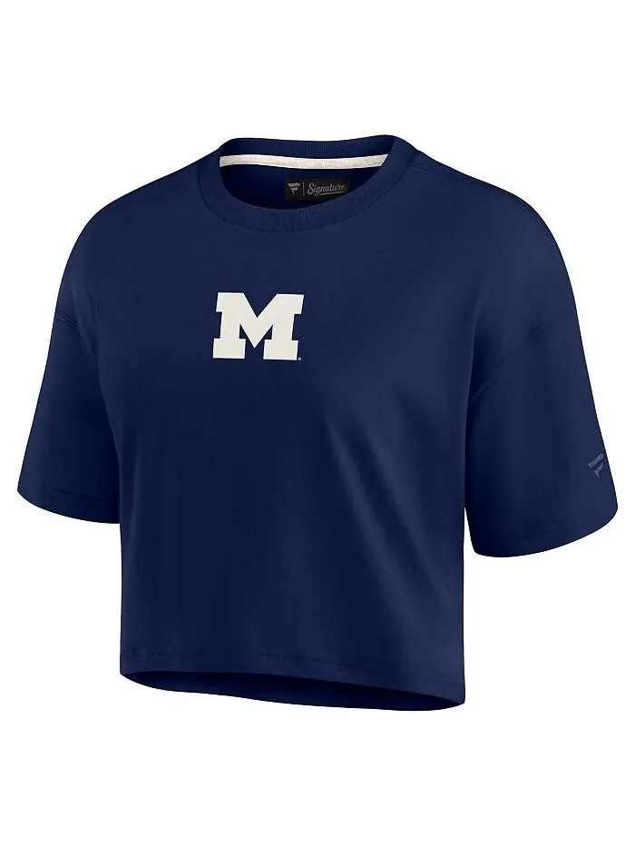 Женская темно-синяя укороченная футболка Michigan Wolverines Super Soft Boxy Fanatics Signature — изображение 2 из 3