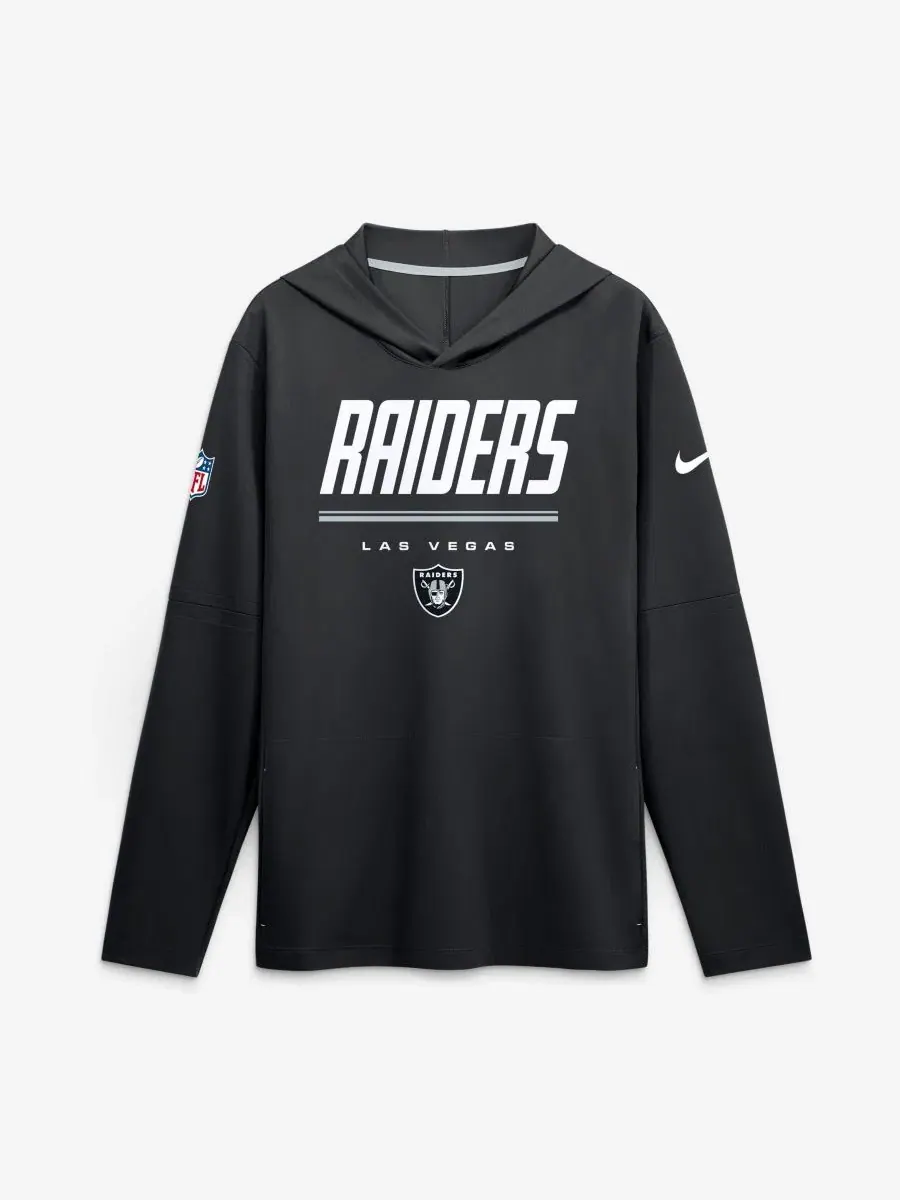 Лонгслив с капюшоном и съемными рукавами Las Vegas Raiders Sideline Lightweight Dri-FIT Nike — изображение 1 из 2, черный