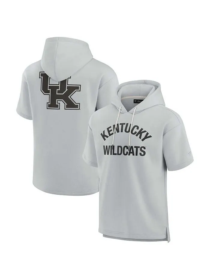 Мужской и женский серый супермягкий флисовый пуловер с капюшоном Kentucky Wildcats с короткими — изображение 1 из 3