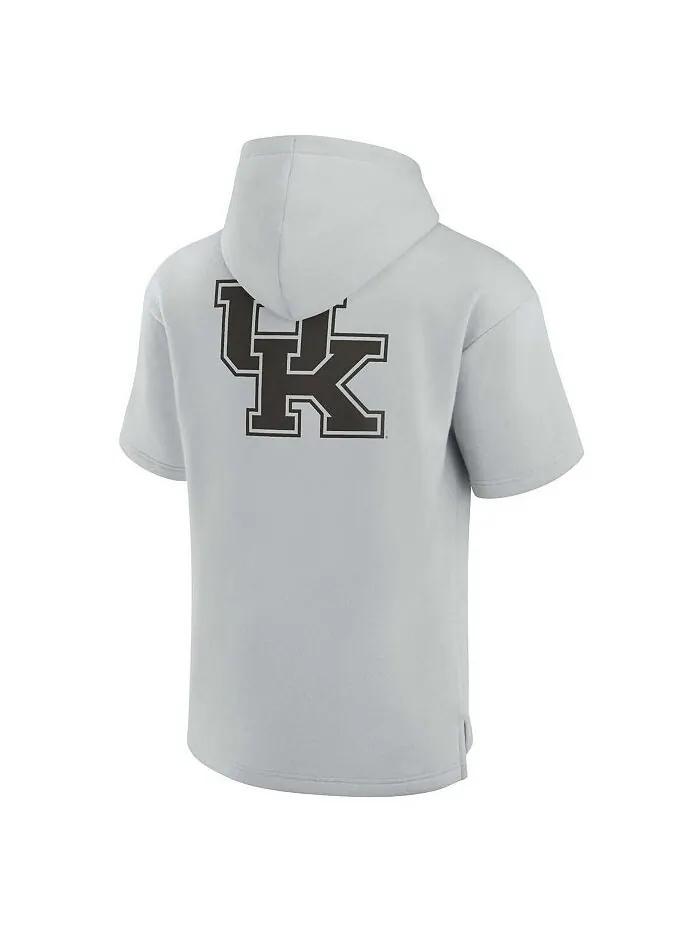 Мужской и женский серый супермягкий флисовый пуловер с капюшоном Kentucky Wildcats с короткими — изображение 2 из 3