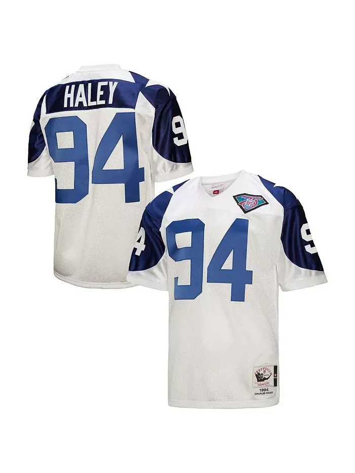 Мужская футболка Charles Haley White Dallas Cowboys 1994 Authentic Throwback Retired Player Jersey — изображение 1 из 3
