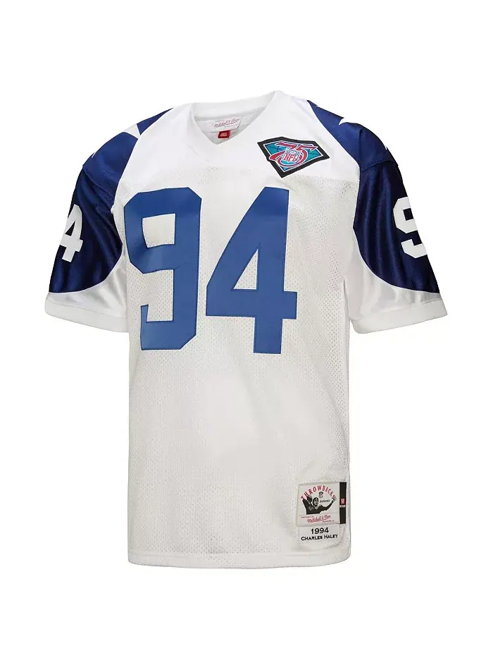 Мужская футболка Charles Haley White Dallas Cowboys 1994 Authentic Throwback Retired Player Jersey — изображение 3 из 3