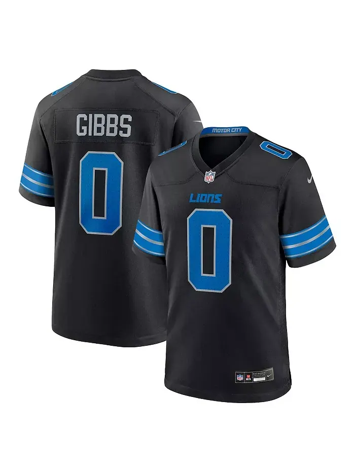Мужская игровая футболка Jahmyr Gibbs черного цвета Detroit Lions (2-й альтернативный вариант) Nike — изображение 1 из 3