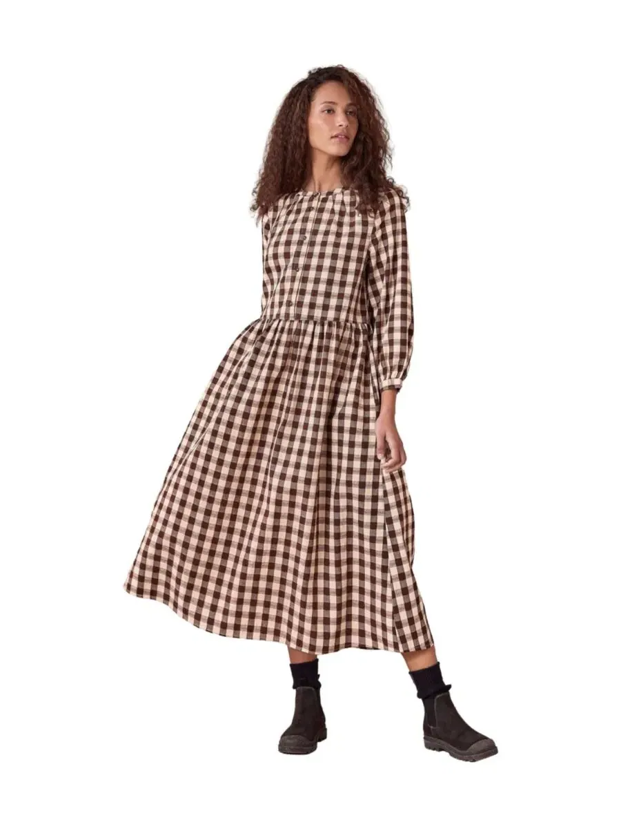 Платье-миди без воротника с принтом в клетку Celtic & Co., Chocolate Gingham