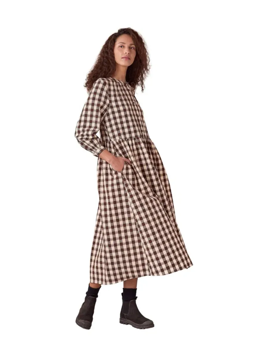 Платье-миди без воротника с принтом в клетку Celtic & Co., Chocolate Gingham — изображение 2 из 4