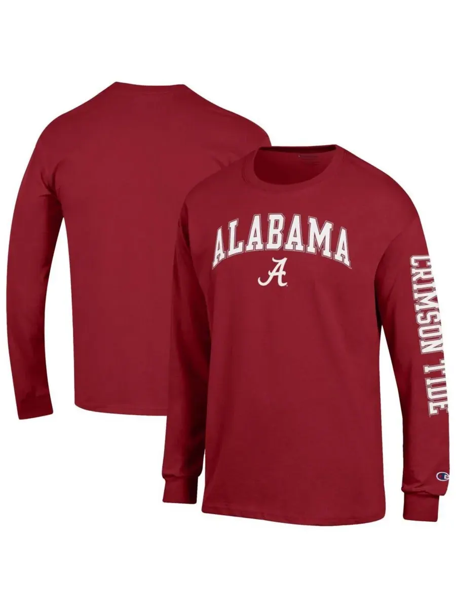 Champion Мужская футболка с длинными рукавами Crimson Alabama Crimson Tide Arch Over Logo 2-Hit — изображение 1 из 3, красный