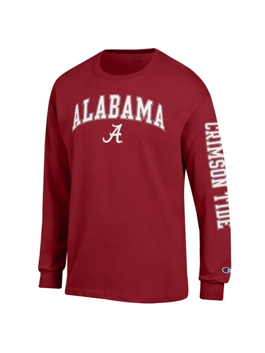 Champion Мужская футболка с длинными рукавами Crimson Alabama Crimson Tide Arch Over Logo 2-Hit — изображение 3 из 3, красный