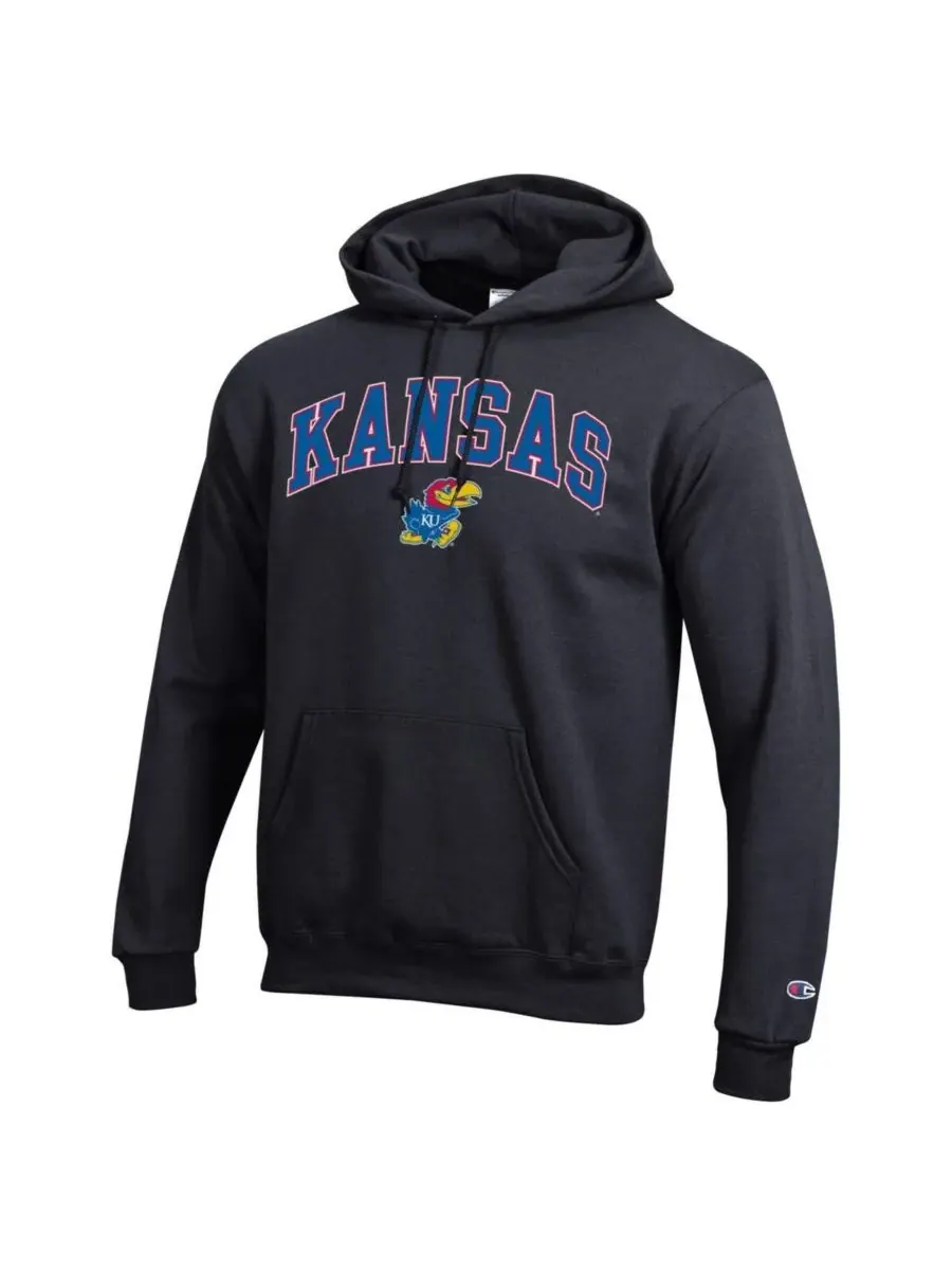 Champion Мужская черная толстовка с капюшоном Kansas Jayhawks с логотипом в виде арки — изображение 3 из 3, черный