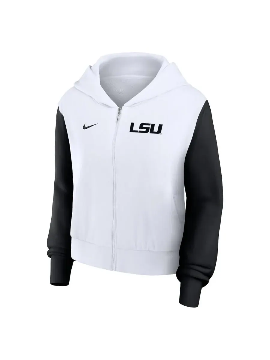 Nike Женская белая укороченная толстовка на молнии с надписью LSU Tigers, выполненная в стиле — изображение 3 из 4, белый
