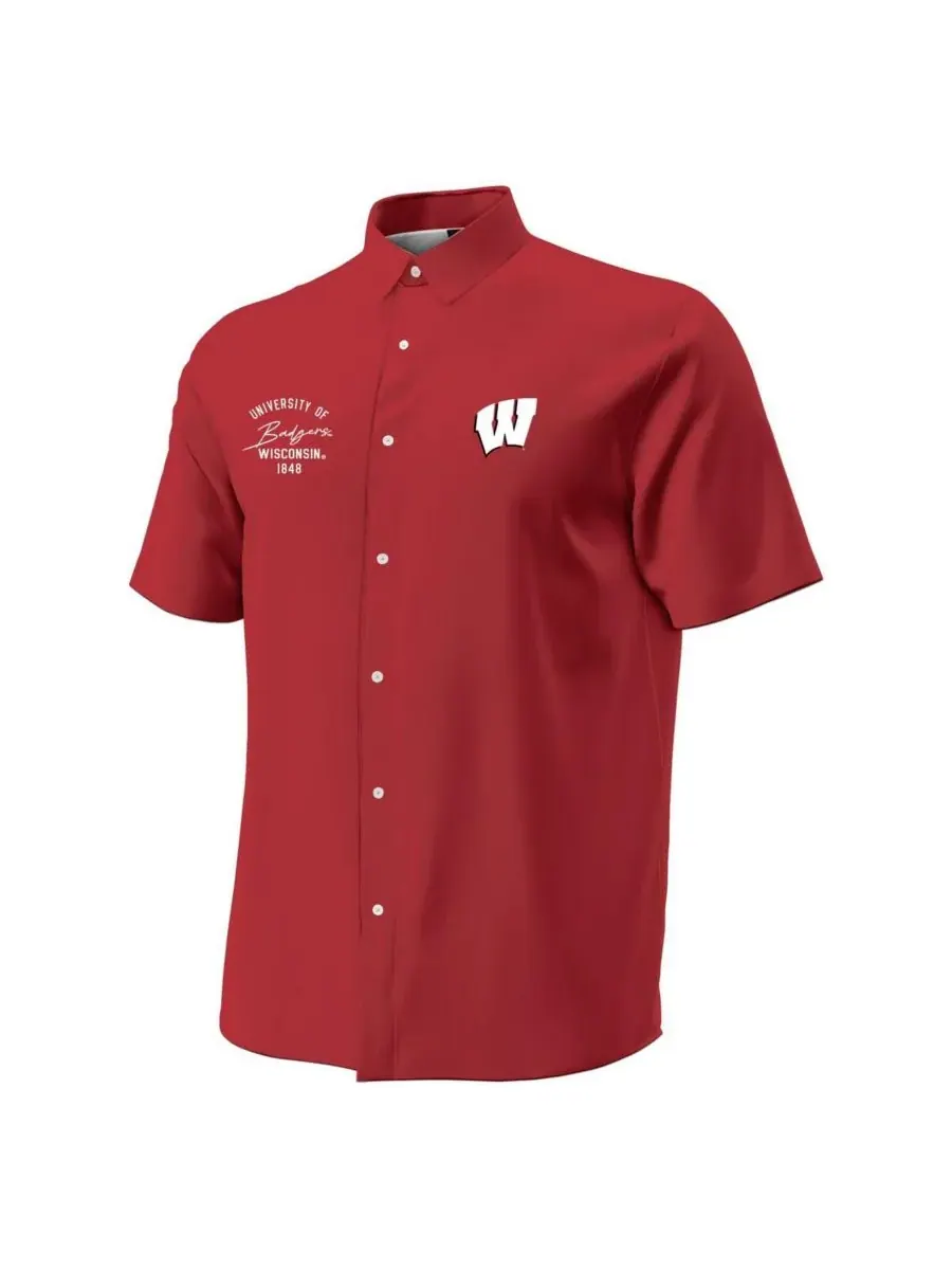 Under Armour Мужская красная рубашка на пуговицах Wisconsin Badgers Gameday ArmourFuse Camp — изображение 2 из 3, красный