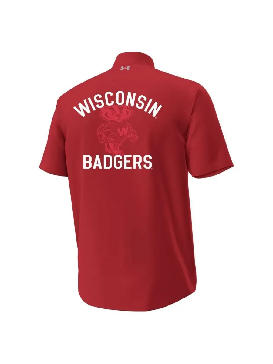 Under Armour Мужская красная рубашка на пуговицах Wisconsin Badgers Gameday ArmourFuse Camp — изображение 3 из 3, красный