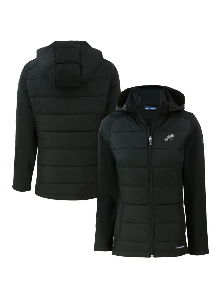Cutter & Buck Женская черная куртка-худи на молнии Philadelphia Eagles Evoke Hybrid Eco Softshell — изображение 1 из 3