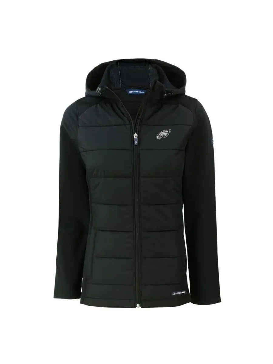 Cutter & Buck Женская черная куртка-худи на молнии Philadelphia Eagles Evoke Hybrid Eco Softshell — изображение 2 из 3