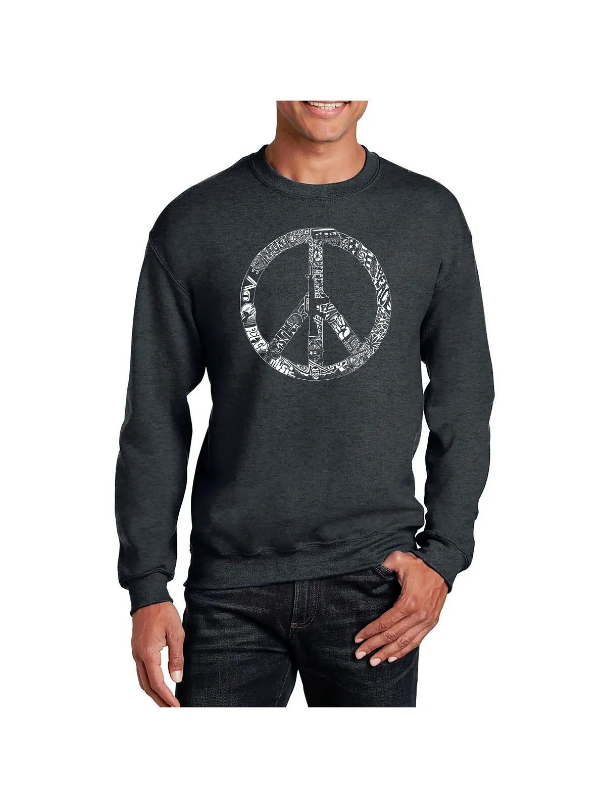 Мужская толстовка с круглым вырезом word art peace, love and music LA Pop Art — изображение 1 из 2, серый