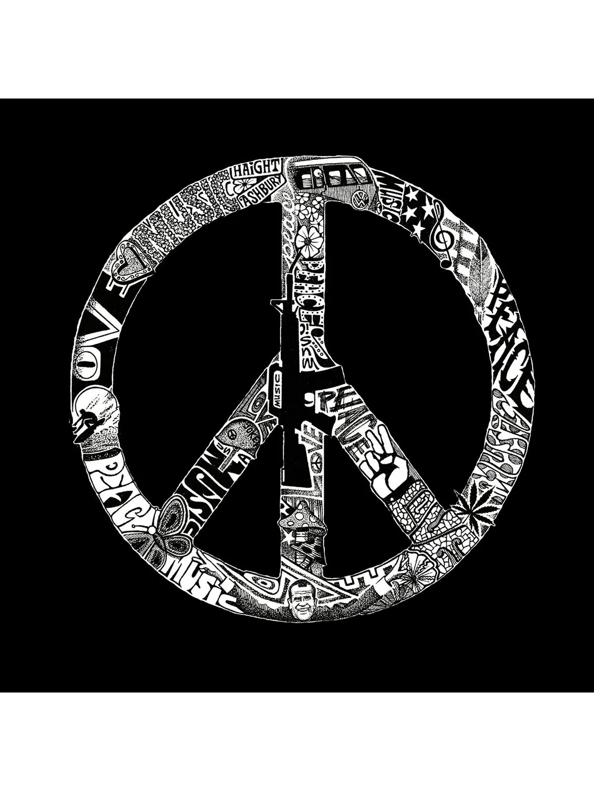 Мужская толстовка с круглым вырезом word art peace, love and music LA Pop Art — изображение 2 из 2, серый