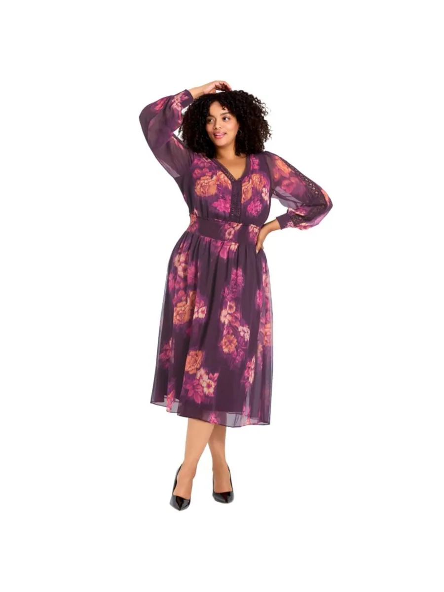 Женское платье Елена больших размеров AVENUE, Berry blurred floral — изображение 1 из 3