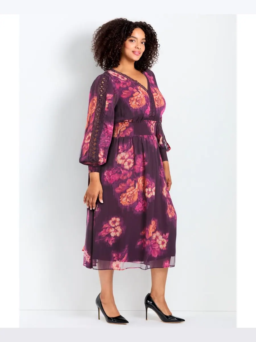 Женское платье Елена больших размеров AVENUE, Berry blurred floral — изображение 3 из 3