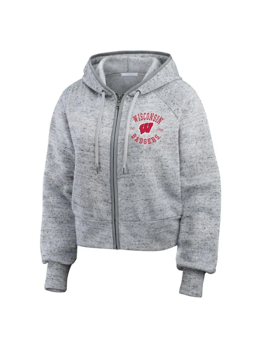 WEAR by Erin Andrews Женская толстовка на молнии с рукавами реглан и принтом "Wisconsin Badgers — изображение 2 из 5, серый