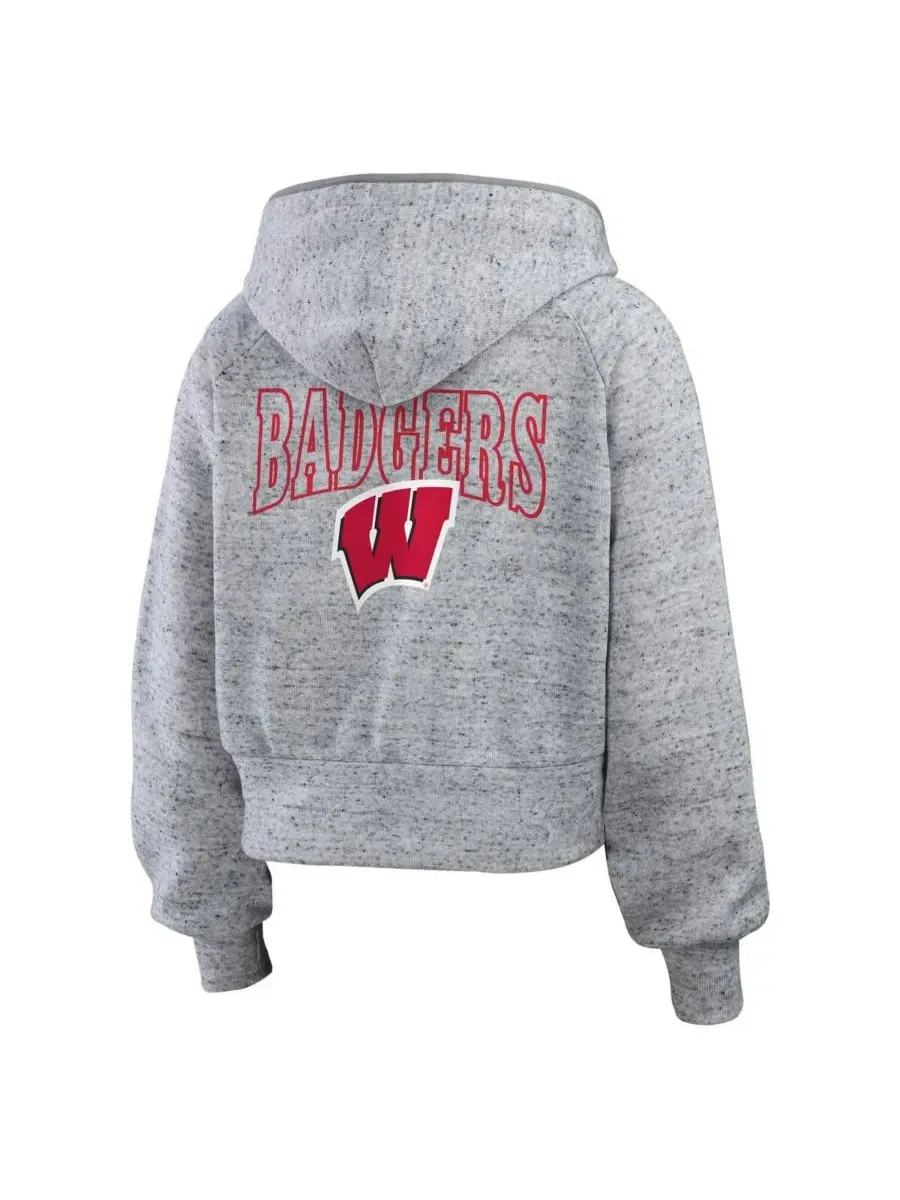 WEAR by Erin Andrews Женская толстовка на молнии с рукавами реглан и принтом "Wisconsin Badgers — изображение 3 из 5, серый