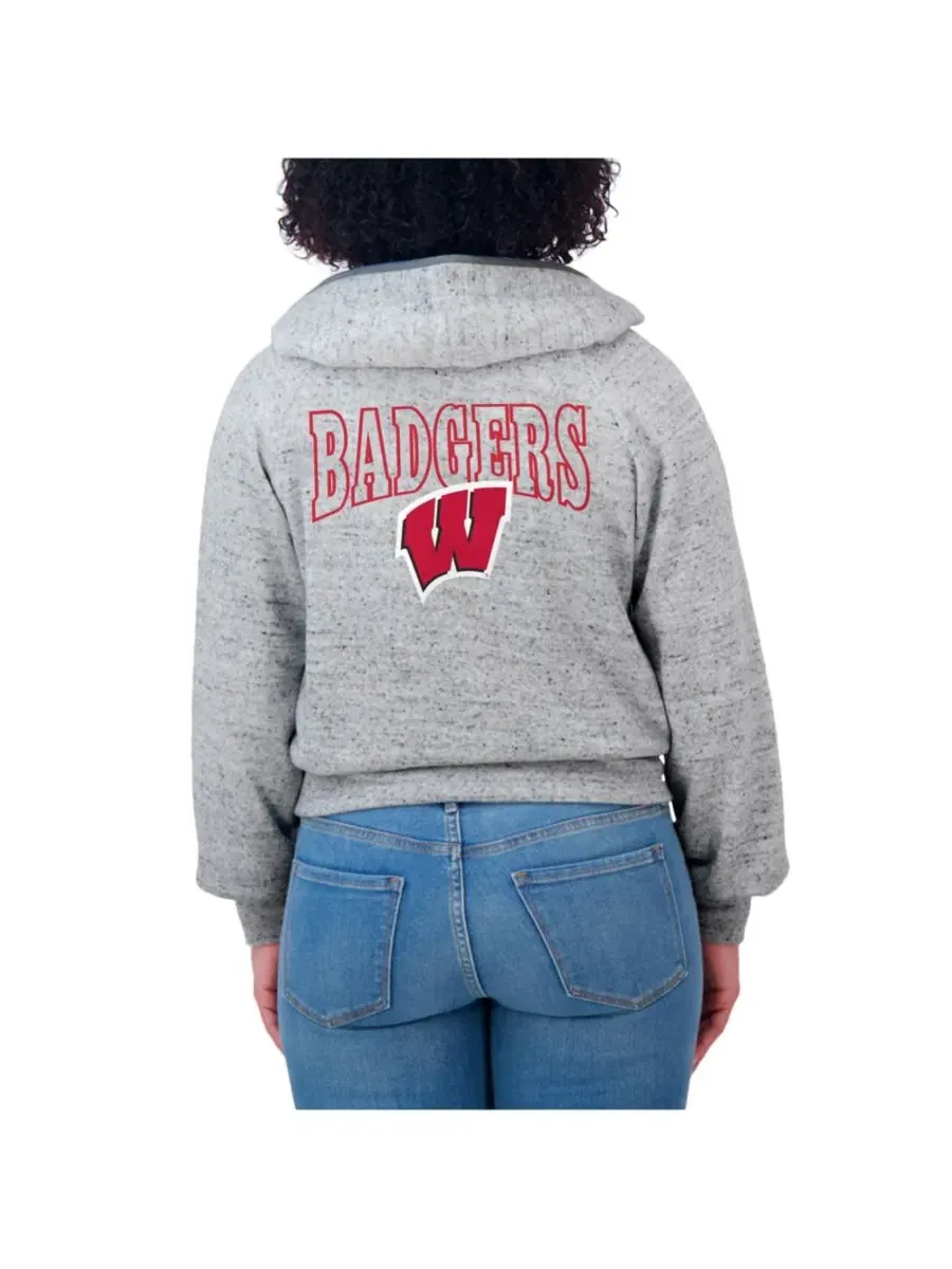 WEAR by Erin Andrews Женская толстовка на молнии с рукавами реглан и принтом "Wisconsin Badgers — изображение 5 из 5, серый