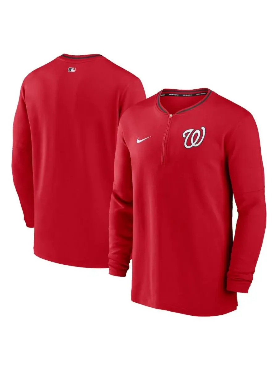 Nike Мужская красная футболка Washington Nationals из аутентичной коллекции с половинной молнией — изображение 1 из 3