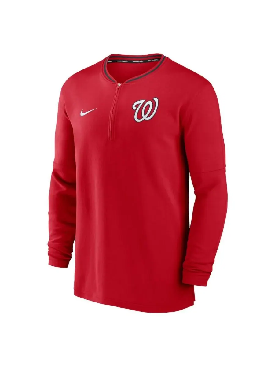 Nike Мужская красная футболка Washington Nationals из аутентичной коллекции с половинной молнией — изображение 2 из 3