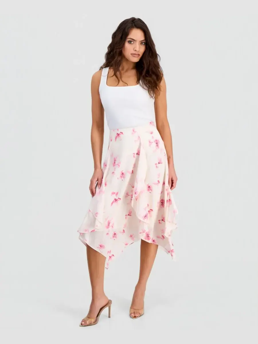 Укороченная юбка-миди с принтом и оборками, Aria Garden — изображение 1 из 4