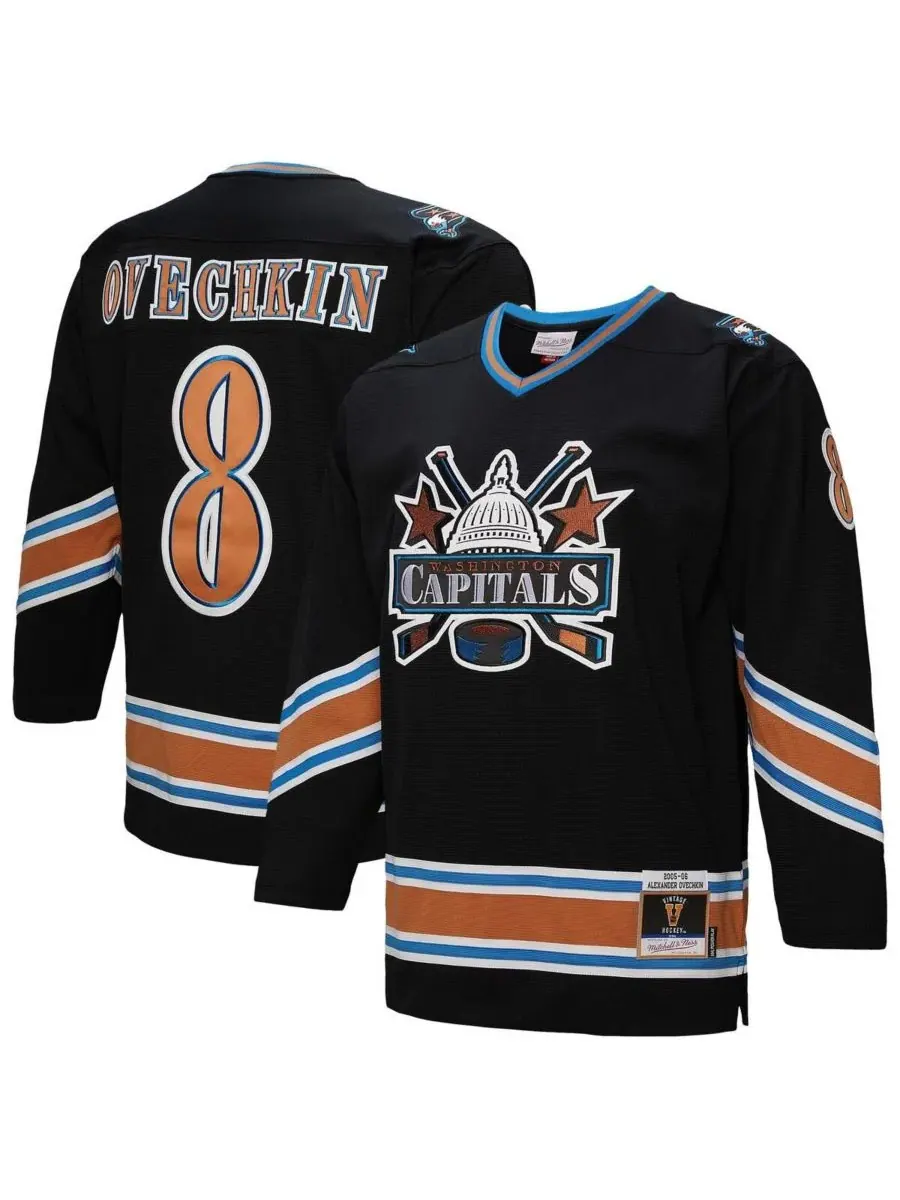 Mitchell & Ness Мужская черная футболка Александра Овечкина "Вашингтон Кэпиталз" сезона 2005/06 — изображение 1 из 5, черный