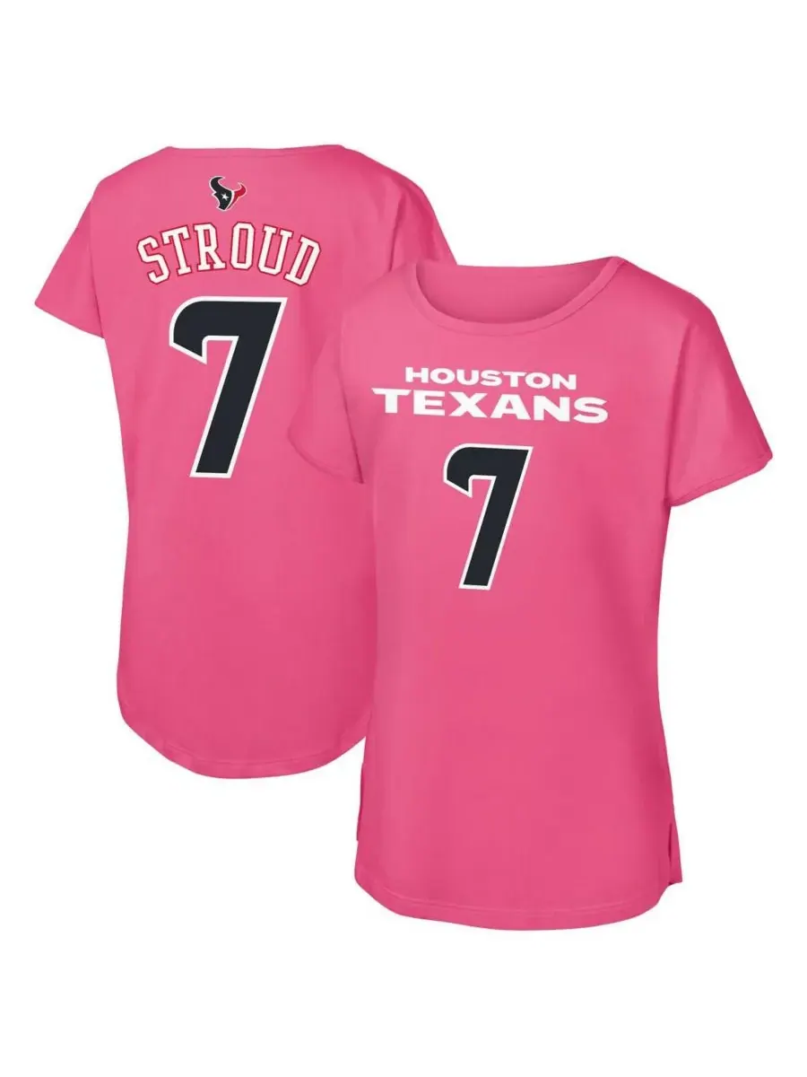 Outerstuff Футболка для девочек Big Girls CJ Stroud Pink Houston Texans с именем и номером игрока — изображение 1 из 3