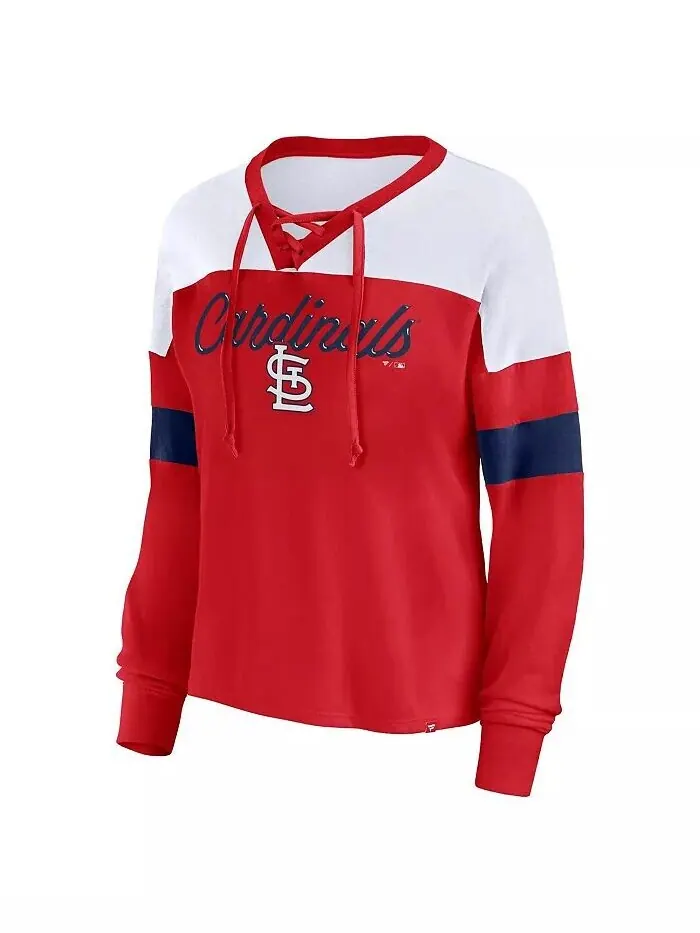 Женская красно-белая футболка St. Louis Cardinals Even Match на шнуровке с длинными рукавами и — изображение 2 из 3