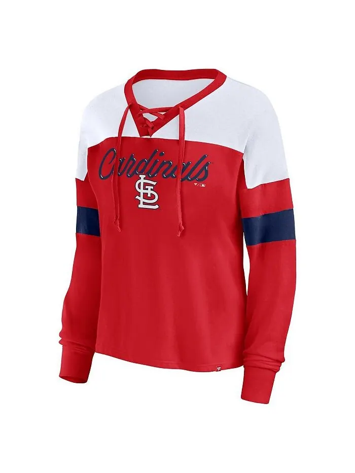 Женская красно-белая фирменная футболка St. Louis Cardinals Even Match на шнуровке с длинными — изображение 2 из 3