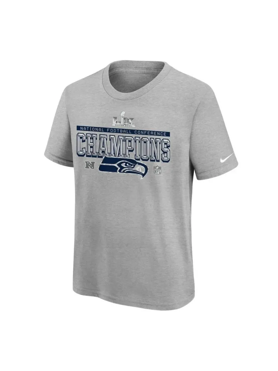 Nike Серая футболка Big Boys and Girls с символикой команды Seattle Seahawks, чемпионов NFC 2025 — изображение 2 из 3, серый