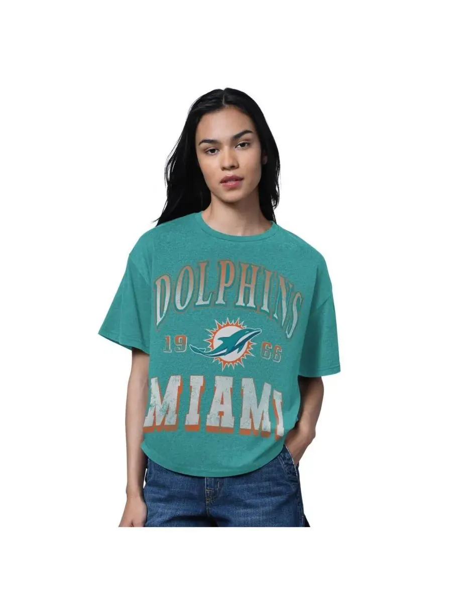 Starter Женская футболка оверсайз цвета «Хизер Бьюти» с символикой команды Miami Dolphins и — изображение 1 из 2, голубой