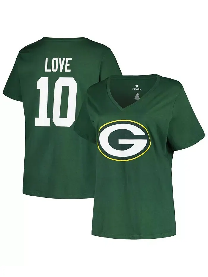 Женская футболка Jordan Love Green Green Bay Packers Plus Size с именем игрока и номером и — изображение 1 из 3