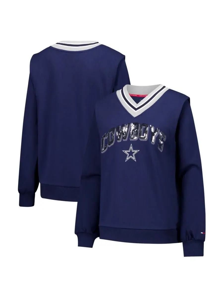 Tommy Hilfiger Женская темно-синяя толстовка с V-образным вырезом Dallas Cowboys Alice — изображение 1 из 3, темно-синий