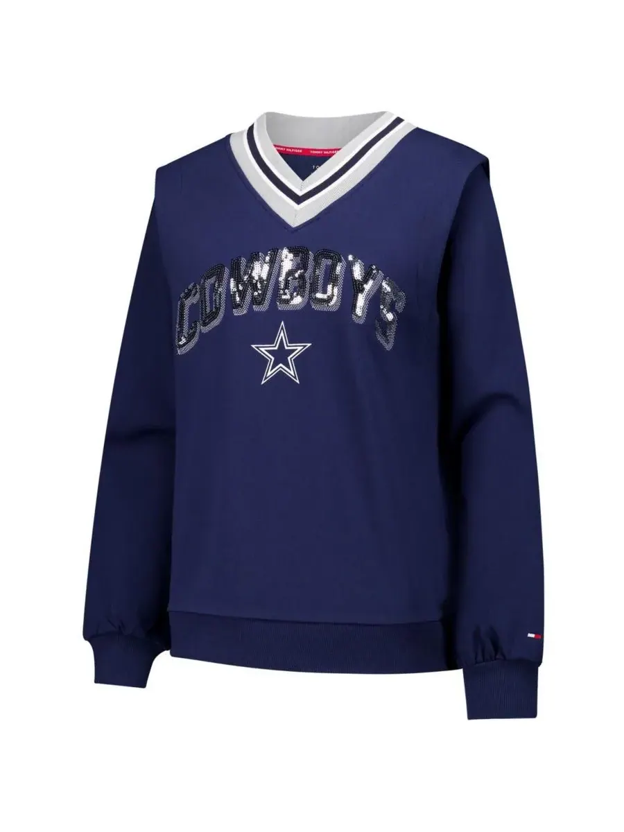 Tommy Hilfiger Женская темно-синяя толстовка с V-образным вырезом Dallas Cowboys Alice — изображение 2 из 3, темно-синий